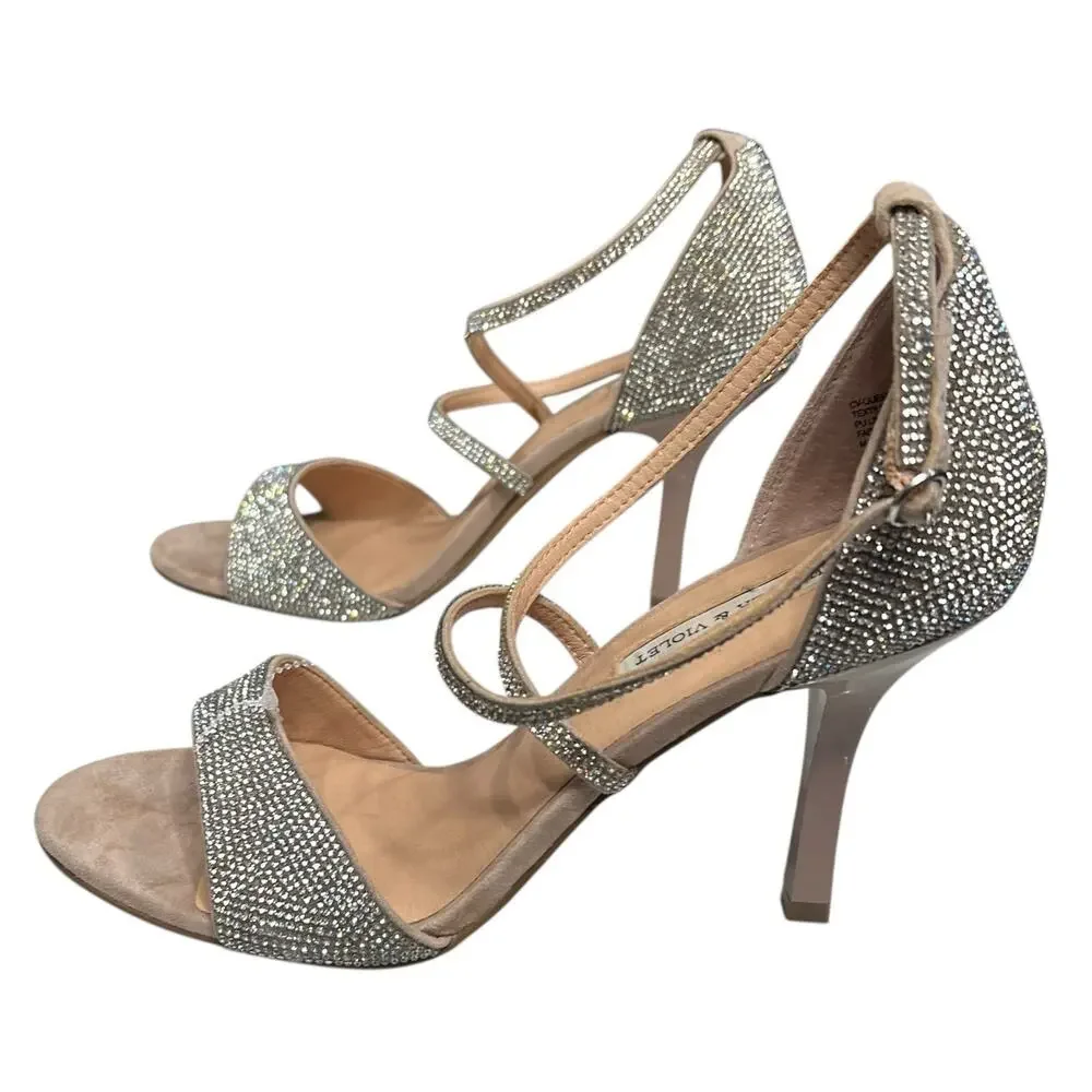 Chelsea & Violet High Heel Sandal 9.5 Silver Rhinestone Evening Prom Formal Gala